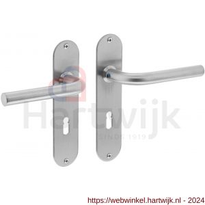Intersteel Essentials 0566 deurkruk recht diameter 16 mm slank op schild plat ovaal sleutelgat 56 mm RVS - H26000699 - afbeelding 1