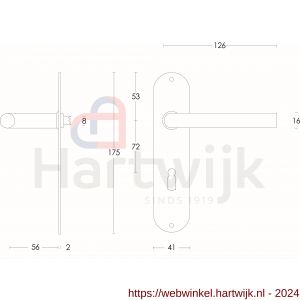 Intersteel Essentials 0566 deurkruk recht diameter 16 mm slank op schild plat ovaal sleutelgat 72 mm RVS - H26000700 - afbeelding 2