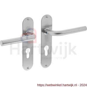 Intersteel Essentials 0566 deurkruk recht diameter 16 mm slank op schild plat ovaal profielcilindergat 55 mm RVS - H26000701 - afbeelding 1