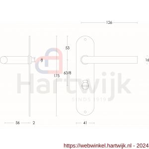 Intersteel Essentials 0566 deurkruk recht diameter 16 mm slank op schild plat ovaal WC 63/8 mm RVS - H26000703 - afbeelding 2