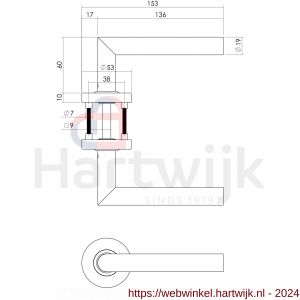 Intersteel Living 0763 deurkruk recht Hoek 90 graden brandvertragend 9 mm op rozet met nok 7 mm RVS - H26000956 - afbeelding 2