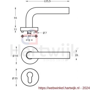 Intersteel Living 1010 deurkruk recht op rond ozet met profielcilindergat plaatje RVS - H26005470 - afbeelding 2