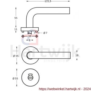 Intersteel Living 1010 deurkruk recht op rond rozet met WC 8 mm RVS - H26005471 - afbeelding 2