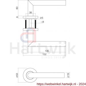Intersteel 1234 deurkruk Hoek 90 graden basic op rond geveerde rozet diameter 53x9 mm RVS geborsteld - H26000594 - afbeelding 2