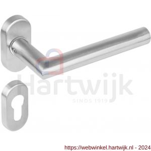 Intersteel Living 1235 deurkruk Hoek 90 graden op rozet ovaal staal dubbel geveerd met profielcilinder plaatje RVS - H26000597 - afbeelding 1