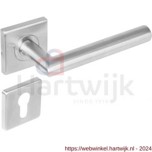 Intersteel Living 1242 deurkruk rechte Hoek 90 graden op rozet vierkant met profielcilindergat plaatje RVS - H26005536 - afbeelding 1