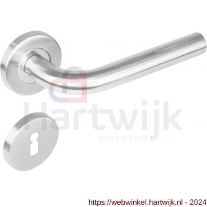 Intersteel Living 1270 deurkruk Recht op rond rozet staal met 7 mm nok met sleutelgat plaatje RVS - H26005560 - afbeelding 1