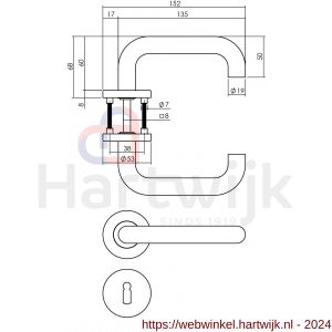 Intersteel Living 1271 deurkruk Rond op rond rozet staal met 7 mm nok met sleutelgat plaatje RVS - H26005570 - afbeelding 2