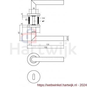 Intersteel Living 1272 deurkruk rechte Hoek 90 graden op rond rozet staal met 7 mm nok met sleutelgat plaatje RVS - H26005581 - afbeelding 2