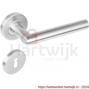 Intersteel Living 1272 deurkruk rechte Hoek 90 graden op rond rozet staal met 7 mm nok met sleutelgat plaatje RVS - H26005581 - afbeelding 1