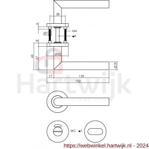 Intersteel 1272 deurkruk rechte Hoek 90 graden op rond rozet staal met 7 mm nok met WC 7 mm RVS - H26005584 - afbeelding 2