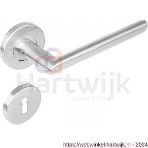 Intersteel Living 1273 deurkruk ovaal Hoek 90 graden op rond rozet staal met 7 mm nok met sleutelgat plaatje RVS - H26005591 - afbeelding 1