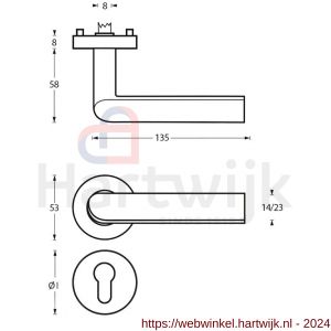 Intersteel Living 1273 deurkruk ovaal Hoek 90 graden op rond rozet staal met 7 mm nok met profielcilindergat plaatje RVS - H26005592 - afbeelding 2