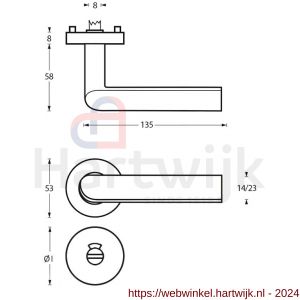 Intersteel Living 1273 deurkruk ovaal Hoek 90 graden op rond rozet staal met 7 mm nok met WC 8 mm RVS - H26005593 - afbeelding 2