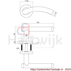 Intersteel Living 1274 deurkruk Gebogen op rond rozet staal met 7 mm nok met sleutelgat plaatje RVS - H26005599 - afbeelding 2