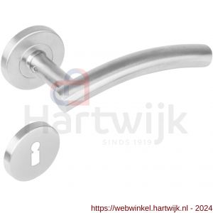 Intersteel Living 1274 deurkruk Gebogen op rond rozet staal met 7 mm nok met sleutelgat plaatje RVS - H26005599 - afbeelding 1