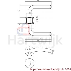 Intersteel Living 1275 deurkruk Lisa op rond rozet staal met 7 mm nok met sleutelgat plaatje RVS - H26005607 - afbeelding 2