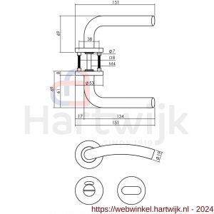 Intersteel Living 1275 deurkruk Lisa op rond rozet staal met 7 mm nok met WC 8 mm RVS - H26005609 - afbeelding 2