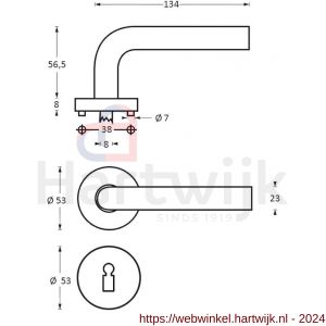 Intersteel Living 1278 deurkruk Blok op rond rozet staal met 7 mm nok met sleutelgat plaatje RVS - H26005631 - afbeelding 2