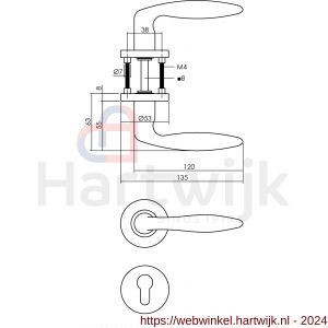 Intersteel Living 1281 deurkruk Jupiter op rond rozet staal met 7 mm nok met profielcilindergat plaatje RVS - H26000627 - afbeelding 2