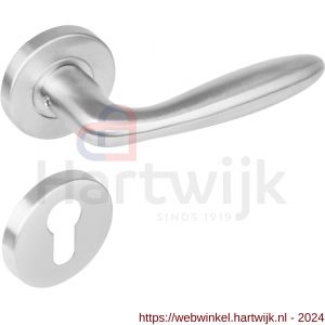 Intersteel Living 1281 deurkruk Jupiter op rond rozet staal met 7 mm nok met profielcilindergat plaatje RVS - H26000627 - afbeelding 1