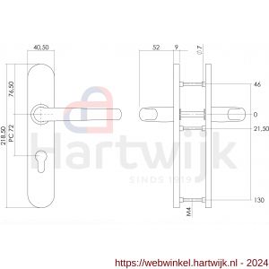 Intersteel Essentials 1294 deurkruk Sabel op verdekt schild profielcilindergat 72 mm met nokken 7 mm RVS EN 1906/4 - H26001770 - afbeelding 2