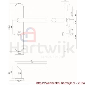 Intersteel Essentials 1297 deurkruk Hoek 90 graden op verdekt schild WC 63/8 mm rechts met nokken 7 mm RVS EN 1906/4 klein krukgat - H26005688 - afbeelding 2