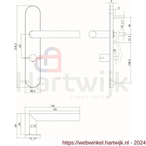 Intersteel Essentials 1297 deurkruk Hoek 90 graden op verdekt schild WC 63/8 mm links met nokken 7 mm RVS EN 1906/4 klein krukgat - H26005689 - afbeelding 2