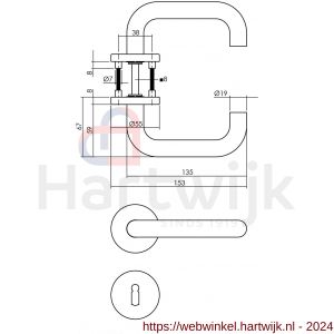 Intersteel Essentials 1315 deurkruk Rond op rozet 55 mm plus 7 mm nokken met sleutelgat plaatje RVS EN 1906/4 - H26005708 - afbeelding 2