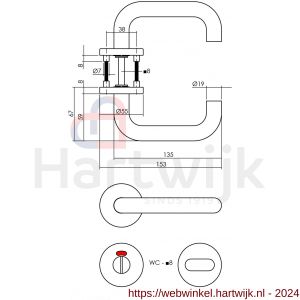 Intersteel Essentials 1315 deurkruk Rond op rozet 55 mm plud 7 mm nokken met WC 8 mm RVS EN 1906/4 - H26005709 - afbeelding 2