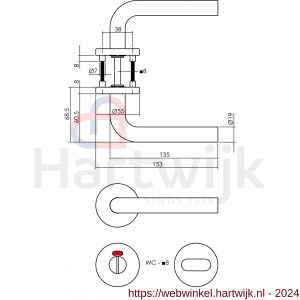 Intersteel Essentials 1316 deurkruk Recht op rond rozet 55 mm plus 7 mm nokken RVS EN 1906/4 met WC - H26008518 - afbeelding 2