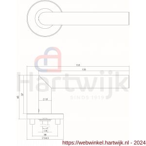 Intersteel Living 1317 deurkruk Hoek 90 graden op geveerde stalen rozet met nokken diameter 55x8 mm RVS EN 1906/4 - H26007348 - afbeelding 2
