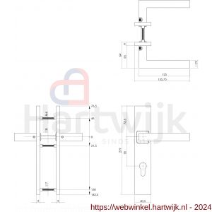 Intersteel Essentials 1337 deurkruk Vierkant op verdekt schild rechthoek profielcilindergat 55 mm met nokken 7 mm RVS EN 1906/4 - H26005760 - afbeelding 2