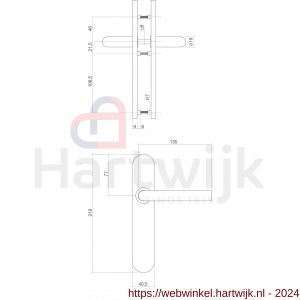 Intersteel Essentials 1397 deurkruk Hoek 90 op verdekt schild blind met nokken 7 mm EN 1906 groot krukgat - H26007053 - afbeelding 2