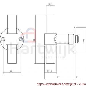 Intersteel Essentials 1671 gatdeel deurkruk T-model recht met ronde platte rozet 50x2 mm RVS geborsteld - H26008526 - afbeelding 2