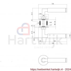 Intersteel Essentials 1850 deurkruk Hoek 90 graden vastdraaibaar geveerd op vierkante magneet rozet RVS - H26007497 - afbeelding 2