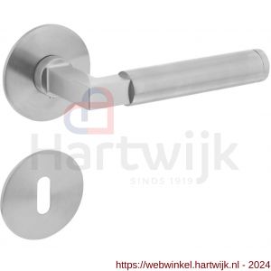 Intersteel Essentials 1839 deurkruk Baustil vastdraaibaar geveerd op ronde magneet rozet met sleutelplaatje RVS - H26008527 - afbeelding 1