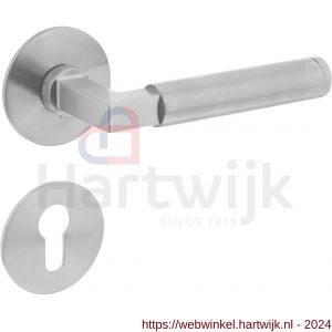 Intersteel Essentials 1839 deurkruk Baustil vastdraaibaar geveerd op ronde magneet rozet met profielcilinderplaatje RVS - H26008528 - afbeelding 1