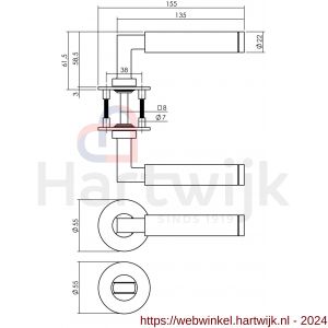 Intersteel Essentials 1839 deurkruk Baustil vastdraaibaar geveerd op ronde magneet rozet met WC 8 mm RVS - H26008531 - afbeelding 2