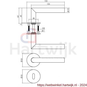 Intersteel Essentials 1840 deurkruk Hoek 90 graden vastdraaibaar geveerd op ronde magneet rozet met sleutelplaatje RVS - H26007059 - afbeelding 2