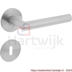 Intersteel Essentials 1840 deurkruk Hoek 90 graden vastdraaibaar geveerd op ronde magneet rozet met sleutelplaatje RVS - H26007059 - afbeelding 1