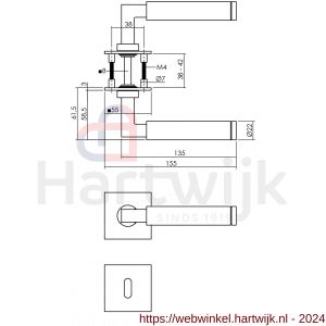 Intersteel Essentials 1849 deurkruk Baustil vastdraaibaar geveerd op vierkante magneet rozet met sleutelplaatje RVS - H26008534 - afbeelding 2