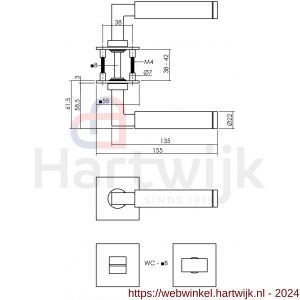 Intersteel Essentials 1849 deurkruk Baustil vastdraaibaar geveerd op vierkante magneet rozet met WC 8 mm RVS - H26008538 - afbeelding 2
