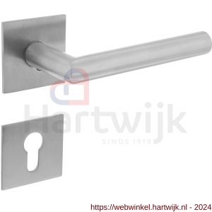 Intersteel Essentials 1850 deurkruk Hoek 90 graden vastdraaibaar geveerd op vierkante magneet rozet met profielcilinderplaatje RVS - H26007063 - afbeelding 1
