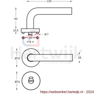 Intersteel Living 1955 deurkruk Gebogen met geveerde rozet met WC 8 mm ATP RVS - H26005831 - afbeelding 2