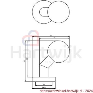 Intersteel 2165 knop bol-schuin vast op rozet verdekt 10 mm RVS - H26007404 - afbeelding 2