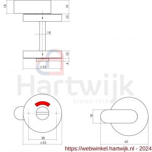 Intersteel Living 3401 WC-sluiting 8 mm staal verdekt diameter 53x10 mm met comfortknop RVS - H26008552 - afbeelding 2