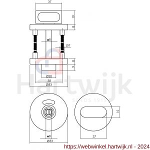 Intersteel Living 3512 WC-sluiting met stift 8 mm staal met nokken diameter 53x8 mm met stiftbediening RVS - H26009260 - afbeelding 2