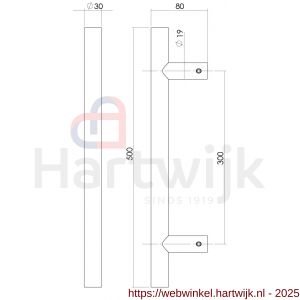 Intersteel Essentials 4327 deurgreep per stuk T-vorm 500x80x30 mm hart op hart 300 mm RVS - H26008688 - afbeelding 2