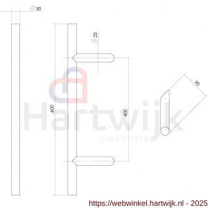 Intersteel Essentials 4329 deurgreep per stuk T-schuin 600x90x30 mm hart op hart 400 mm RVS - H26008716 - afbeelding 2